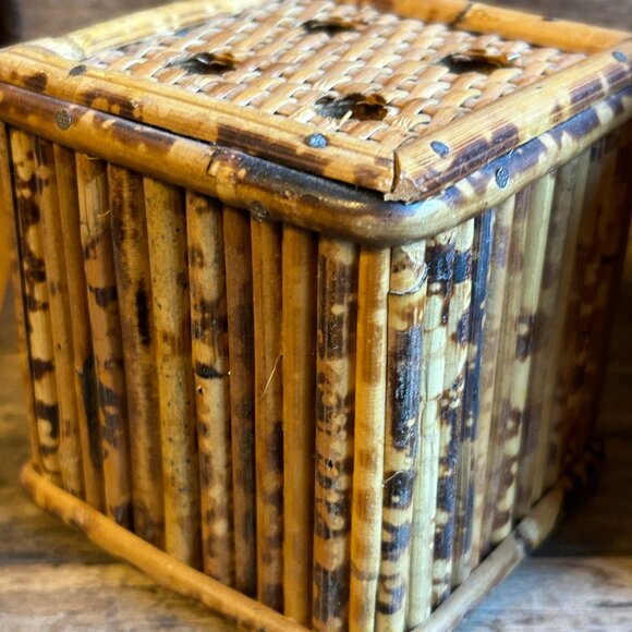 Bath | Vtg Burnt Bamboo Toothbrush Tissue Box Holder Cover  vtg burnt bamboo toothbrush tissue box holder cover Hong Kong bath vanity tiki